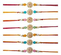 SAUDEEP INDIA Rakhi For Brother, Kundan Pearl Designer Dora Assorted Rakhi for Men, Rakhi For Bhai, Colorful Raksha Bandhan Rakhis with Pure Cotton Thread for Bhai/Bhaiya/Brother, One Size, Other