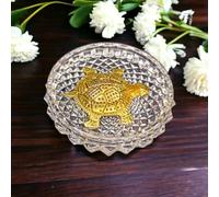 SAUDEEP INDIA Vastu Feng Shui Crystal Turtle Tortoise with Plate for Good Luck Feng Shui Tortoise (Metallic Turtle with Crystal Plate)