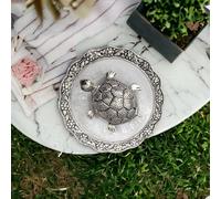 SAUDEEP INDIA Vastu Feng Shui Crystal Turtle Tortoise with Plate for Good Luck Feng Shui Tortoise Turtle Silver Turtle