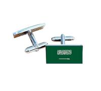 Saudi Arabia Flag Cufflinks - Saudi National Emblem Gift for Men | Green Flag with White Arabic Inscription & Sword Design | Groomsmen Wedding Gift | Gift Box Included | Proud Saudi Heritage Keepsake