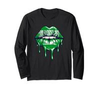 Saudi Arabia Flag Dripping Lips KSA National Pride Art Long Sleeve T-Shirt