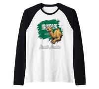 Saudi Arabia Flag Roaring Camel Arabian Pride Raglan Baseball Tee