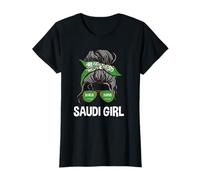 Saudi Girl Messy Bun Saudi Arabian Women Pride Saudi Flag T-Shirt
