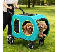 Saudism 2025 Upgraded Dog Stroller for Large & Medium Dogs，Pet Stroller for 2 Small Dogs, Foldable Jogger Wagon with Detachable Carrier for Car Seat, Adjustable Handle, Up to 90 lbs, Blue