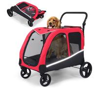 Saudism Dog Stroller For Large Dogs, Extra Large Pet Stroller For For Medium Dogs, Dog Stroller For 2 Dogs, Dog Wagon, Dog Carriage, Foldable Design, Adjustable Handle, With Pocket, Up To 160 lbs, Red