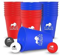 saufberg Beerpong Set - 22 Reusable Hard Plastic Cups | Dishwasher Safe | Party Cups | Festival | Birthday | Beer Pong | Red Cups Extremely Stable | Includes Balls and Cup Sock | Red/Blue
