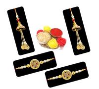 Saugat Traders 2 Pair Bhaiya Bhabhi Rakhi Set | Rakhi for Brother Set of 2 | Lumba Rakhi for Bhabhi Set of 2 | Roli Chawal Chopra | Designer Rakhi, Free, Pearl