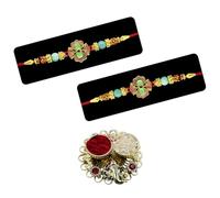 Saugat Traders Rakhi Combo of 2 For Younger and Elder Brother with Roli Chawal and Ganesh Chopra - Rakshabandhan Rakhi for Bhai-Bhaiya, Midiam, Metal, no gemstone