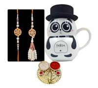 Saugat Traders Rakhi for Brother and Bhabhi with Gift Panda Coffee Mug - Handmade Rakhee for Bhaiya - Designer Lumba Rakhi for Bhabhi - Roli Chawal Chopra