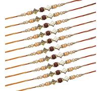 Saugat Traders Rudraksh Rakhi Set of 5 - Rakhi for Brother - Rakhi with Roli Chawal Chopra - Exclusive Rakhi - Rudraksha Rakhi - Beads Rakhi, Free size, Stone, Pearl
