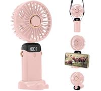 SAUGLAE Hand Held Fan, Portable USB Rechargeable Fans with 5 Speeds, Built-in 5000mAh Battery Operated Mini Foldable Desk Desktop Fans with LED Display for Home Office Bedroom Outdoor Travel (Pink)