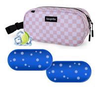 Saugnlbs Small Insulated Bag,Cool Bag Small,Mini Cool Bag,Freezable Lunch with 2 Ice Packs for Work School Travel,Freezable Snack Box for Adults,10“ x 4”x 5”Round,Gold-Grid