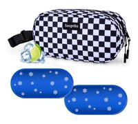 Saugnlbs Small Insulated Bag,Cool Bag Small,Mini Cool Bag,Freezable Lunch with 2 Ice Packs for Work School Travel,Freezable Snack Box for Adults,10“ x 4”x 5”Round,Black-Grid
