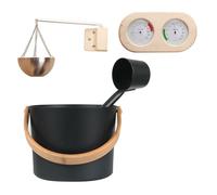 Sauna Accessories Kit - Aluminium Bucket 24cm With Spoon 42.5cm | Set Of Aromatherapy Cups, Thermometer And Hygrometer | Complete Supplies Of Finnish Sauna Accessories For Relaxation D
