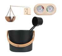 Sauna Accessory Pack - Rust Resistant Aluminium Bucket, Ergonomic Wooden | Ladle Design, Display Thermometer Hygrometer Monitor | Home Steam Sauna Experience Stress Relief and Wellness Environment