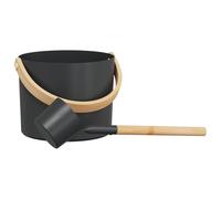 Sauna Accessory Set 2-Piece Black with Aluminium and Pine Wood, 7 L Sauna Bucket and Ladle, Indoor, Heat-Resistant, Modern Design for Infusion, Wellness