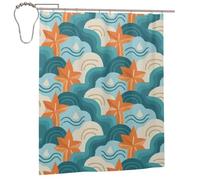 Sauna Bath Curtain, Ocean-themed Print with Wave Pattern, Waterproof Recycled Polyester Fabric for Steam Room (D)