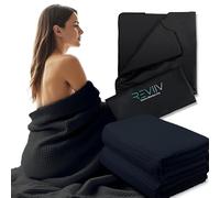 Sauna Blanket Insert Towel - 2 Pack Soft Black Cotton Waffle - Comfortable and Easy Home Sessions Minimal Cleanup - Super Absorbent Sauna Towel