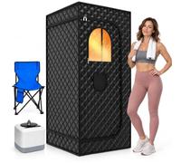 Sauna Box for Home, Portable 1 or 2 Person Steam Tent with 60-Min Timer | 3L 1000W Generator, 9 Adjustable Heat Settings, Remote Control up to 140°F, Three-Layer Cover with Folding Chair