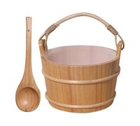Sauna Bucket Kit - Handcrafted Wooden Sauna Bucket, Comfortable Long Handle, Reinforced Bands Natural Finish, Deep Pour Ladle, Spa Bathing Tool | Home Steam Relaxation for Family Wellness Men Women