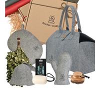 SAUNA GURU Deluxe Sauna Gift Set - Sauna Bag, Birch Sauna Brush, Sauna Hat, Sauna Infusion, Felt Glove, Seat Cushion, Shower Gel with Pine Fragrance, Sauna Soap & Body Brush - Premium Sauna