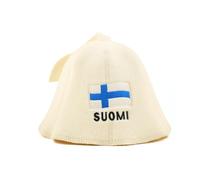 SAUNA GURU Natural Sauna Hat 'Finland' White - 100% Organic Wool Felt Sauna Hat for Men and Women for Russian Banya - Protects Head from Heat - eBook Guide Included - Embroidered