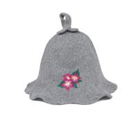SAUNA GURU Natural Sauna Hat 'Pink Flower' Grey - 100% Organic Wool Felt Sauna Hat for Men and Women for Russian Banya - Protects Head from Heat - eBook Guide Included - Embroidered