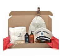 SAUNA GURU Premium Sauna Gift Set for Men - Birch Sauna Broom Venik, Sauna Hat "Captain", Sauna Kilt Towel, Eucalyptus Sauna Infusion & Shower Gel with Pine Fragrance - Natural Wellness Gift