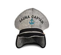 SAUNA GURU Sauna Captain Grey Sauna Hat, 100% Organic Wool Felt Hats for Russian Banya - Protect Your Head from Heat - English Sauna eBook Guide Included - with Embroidery