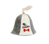 SAUNA GURU Sauna Guru Sauna Hat 'Mr Sauna' White - 100% Organic Wool Felt Hats for Russian Banya - Protect Your Head from Heat - English Sauna eBook Guide Included - with Embroidery