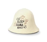 Sauna Guru Sauna Hat 'Eat Sleep Sauna Repeat' White - 100% Organic Wool Felt Hats for Russian Banya - Protect Your Head from Heat - English Sauna eBook Guide Included - with Embroidery
