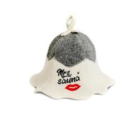 Sauna Guru Sauna Hat 'Mrs Sauna' White - 100% Organic Wool Felt Hats for Russian Banya - Protect Your Head from Heat - English Sauna eBook Guide Included - with Embroidery