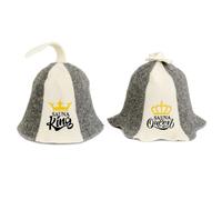 Sauna Guru Sauna Hat 'Sauna King and Queen' White - 100% Organic Wool Felt Hats for Russian Banya - Protect Your Head from Heat - English Sauna eBook Guide Included - with Embroidery