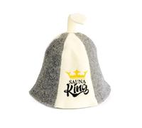 Sauna Guru Sauna Hat 'Sauna King' White - 100% Organic Wool Felt Hats for Russian Banya - Protect Your Head from Heat - English Sauna eBook Guide Included - with Embroidery