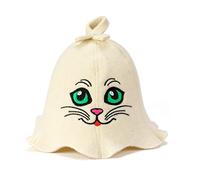 SAUNA GURU Sauna Kitten Eyes Hat, 100% Organic Wool Felt Sauna Cap, Banya Hat Sauna Hair Protector, Sauna Accessories Embroidered Hat, Russian Sauna Hat, Sauna Accessory, Sauna Gifts for Men and Women