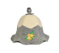 SAUNA GURU Sauna Yellow Flower Sauna Hat -100% Organic Wool Felt Hats for Russian Banya - Protect Your Head from Heat - English Sauna eBook Guide Included - with Embroidery