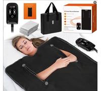 Sauna Infrared Blanket, 500W Portable Sauna Blanket with Handheld Controller & Storage Bag & Aluminum Foil Blanket for Relaxation, Deep Heat Therapy, Improve Sleep(86-158℉ 20-60 Mins Timer,180x80cm）