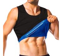 Sauna Shirt for Men, Short Sleeve Sauna Suit, Sweat Body Shaper Mens Sauna Vest Gym Exercise Tank Top, Black(blue Inner), Small/Medium