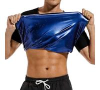 Sauna Shirt for Men,Short Sleeve Sweat Suit for Men,Mens Sweat Compression T-Shirt Top for Gym Exercise (Black(Blue Inner), 3XL)