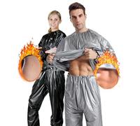 Sauna Suit, Plastic sauna suits for Men Women PVC Exercise Weight Loss Gym Fitness Workout Suits Top Pants Silver or Black, Silver, XXL