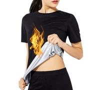 Sauna Suit Sauna Shirt Short Sleeve Tops T-Shirts Tops Slimming Crew Neck Hot Thermal Summer Sweat Sweat Women Ladies Girls, black, L