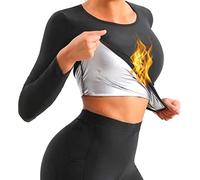 Sauna Suits Sauna Shirt Long Sleeve Tops T-Shirts Tops Slimming Crew Neck Hot Thermal Summer Sweat Sweat Women Ladies Girls, black, S