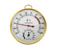 Sauna temperature and humidity meter featuring metal casing and arched glass, providing easy to read dial and accurate readings to monitor sauna environment