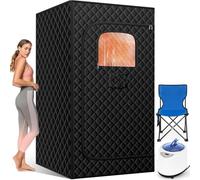Sauna Tent for Home Infrared Sauna Box for Relaxation Detoxification, Portable Steam Sauna Room with Steamer, Remote Control, Folding Chair, 9 Levels (Black)