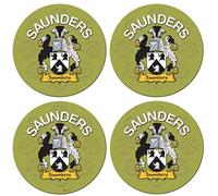 Saunders English Family Surname Round Cork Backed Coasters Set of 4