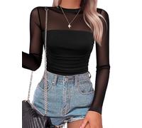 SAUNGKUAI Women's Saungkuai Unique Mesh Long Sleeve Bodysuit Versatile (pack of 1)