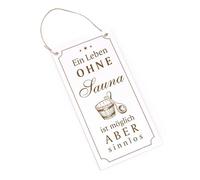 Saunieren Wooden Engraved Door Sign with German Text "Ein Leben ohne Sauna ist möglich aber sinnlos" [German Language] 10 x 20 cm