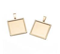 SAUNUCHI 10pcs Stainless Steel Square Cabochon Pendant Setting Trays 20mm 25mm 30mm Necklace Blank Bezels for Jewelry DIY Craft (25mm Gold)