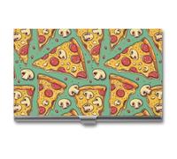 Sausage and Mushroom Pizza Slices Business Card Wallet Credit Card Holder Metal Square Small Pocket Purse