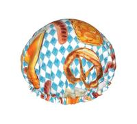 Sausage Bread Pizza Pattern,Shower Cap Nightcap Double Layer Waterproof Elastic Bath Cap Reusable Hair Cap